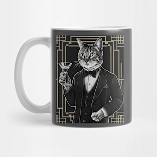 A Confident Cat In A Tuxedo Holding A Martini Glass Mug